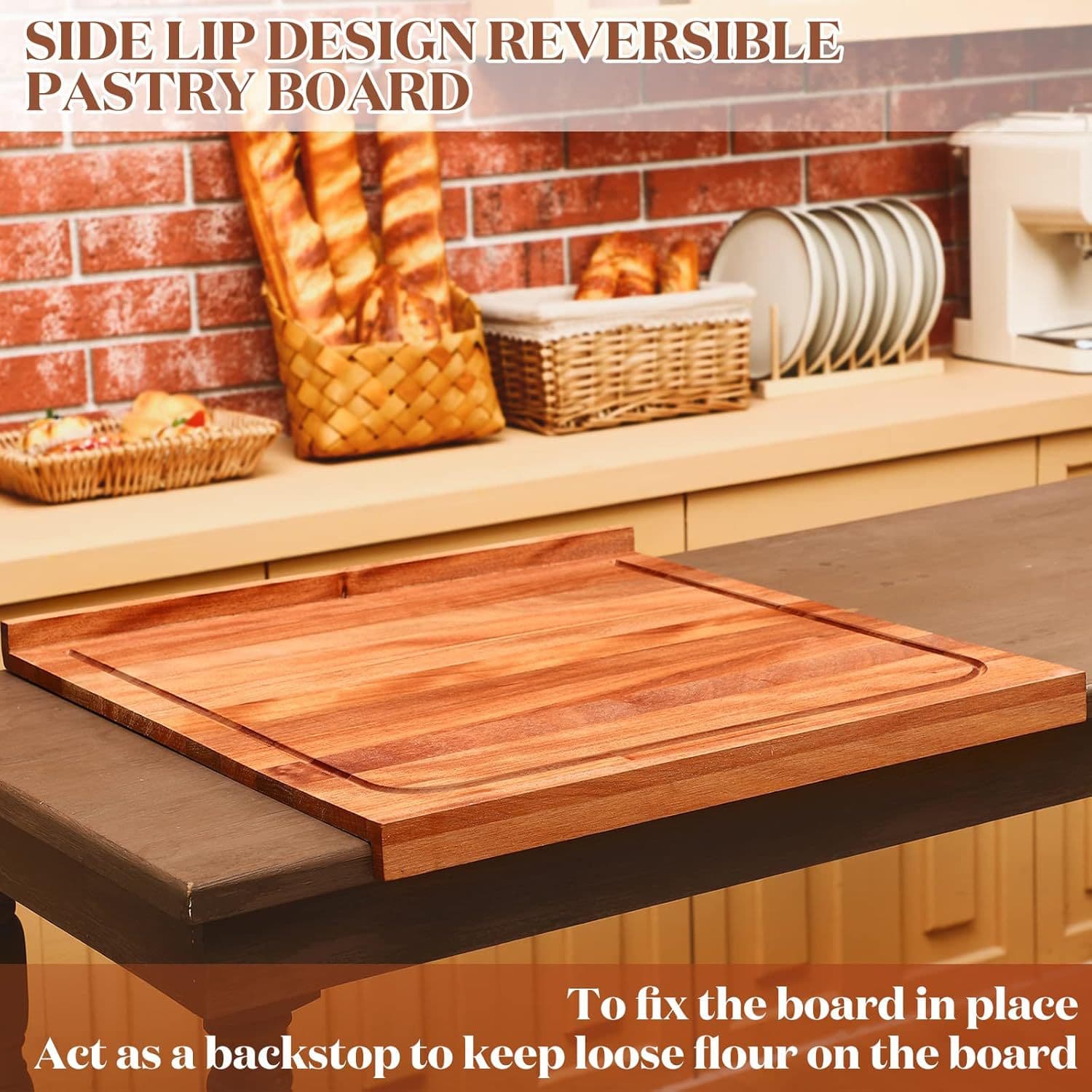 New wooden double-sided pastry board, square solid wood kitchenware, cutting board, wooden dough board with rim