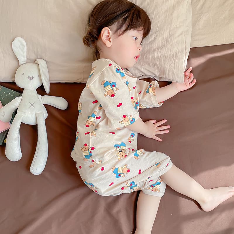 2026 New Pure Cotton Children's Pajamas Thin Girls Three-Point Home Clothes Set Girls Air Conditioning Clothes Baby Breathing