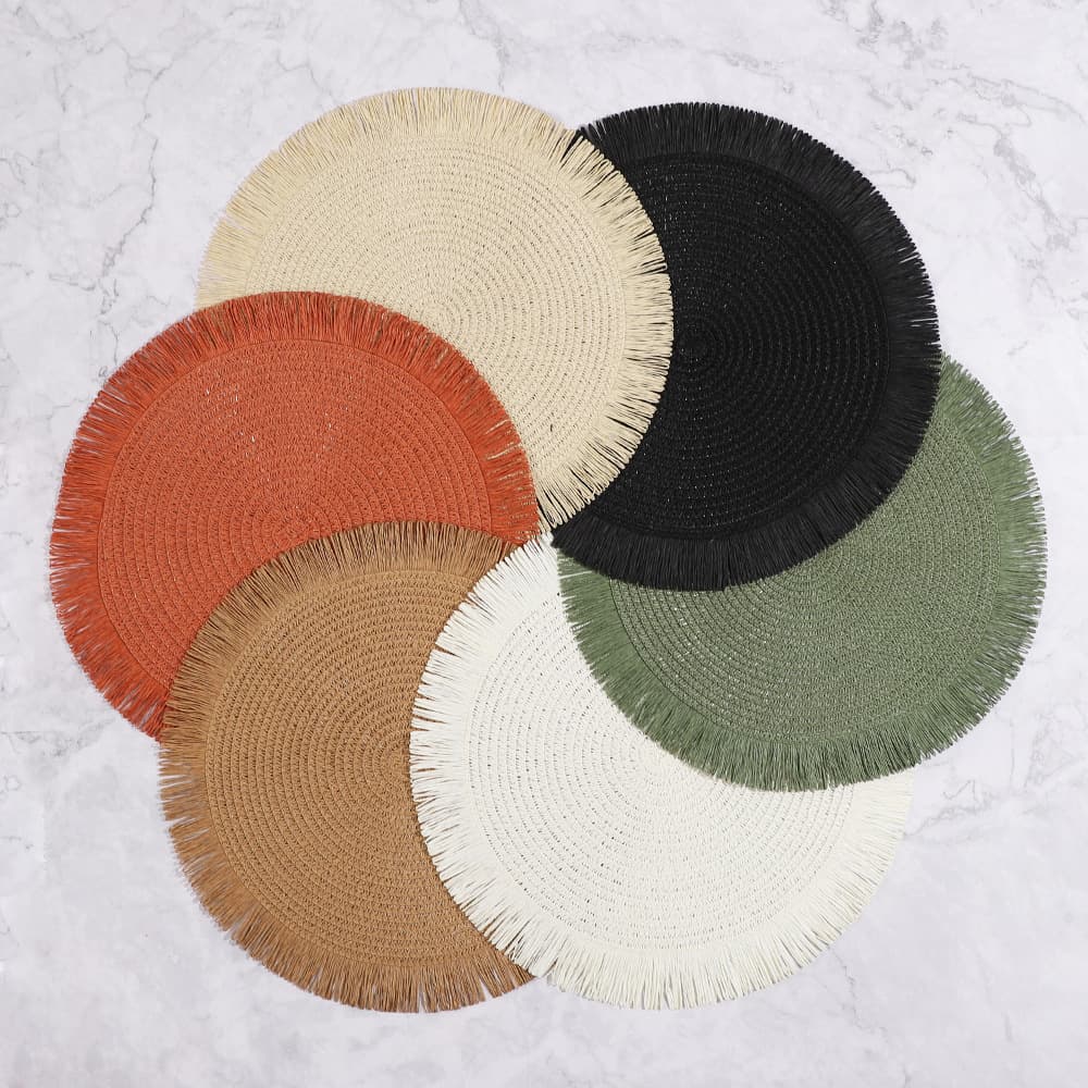 New Round Tassel Paper Braided Heat-Insulating Placemat Boho Style Western Restaurant Premium Minimalist Table Mat