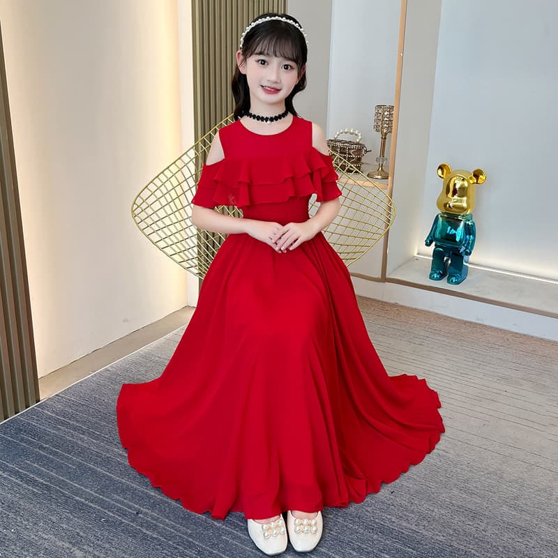 Girls' Summer Dress 2026 New Style Long Princess Dress Children's Fashionable Chiffon Beach Dress