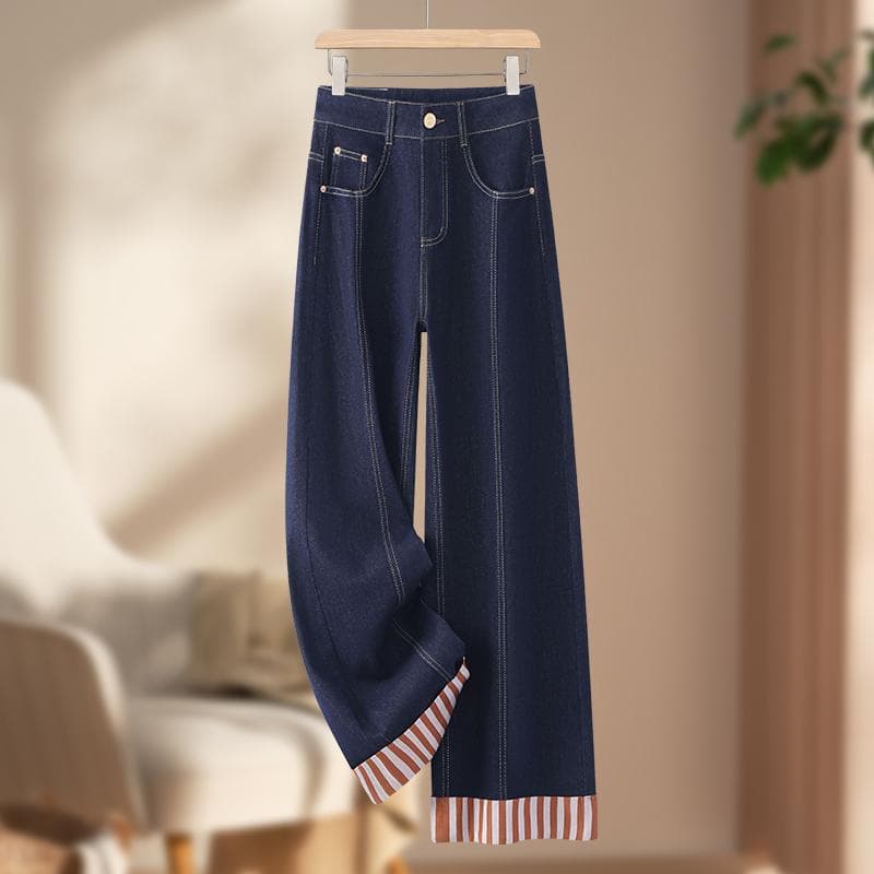 Narrow cuffed wide-leg jeans for women 2026 summer new high-waisted loose slimming versatile denim blue straight pants
