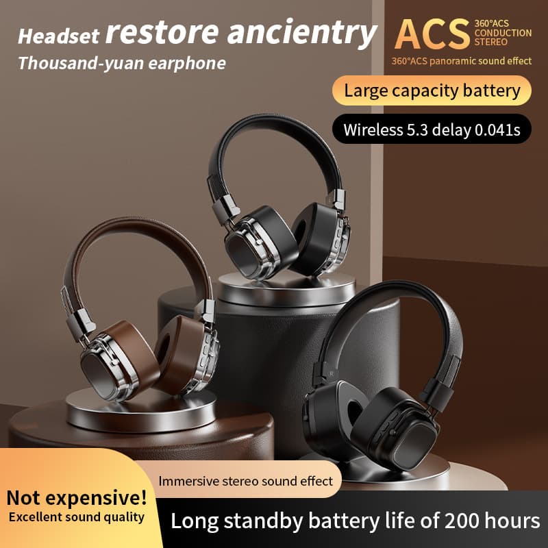 Hot Sale Of The Season New Ins American Retro Wireless Bluetooth 5.3 Overhead Earphones Heavy Bass Headsets for Mobile Phones An