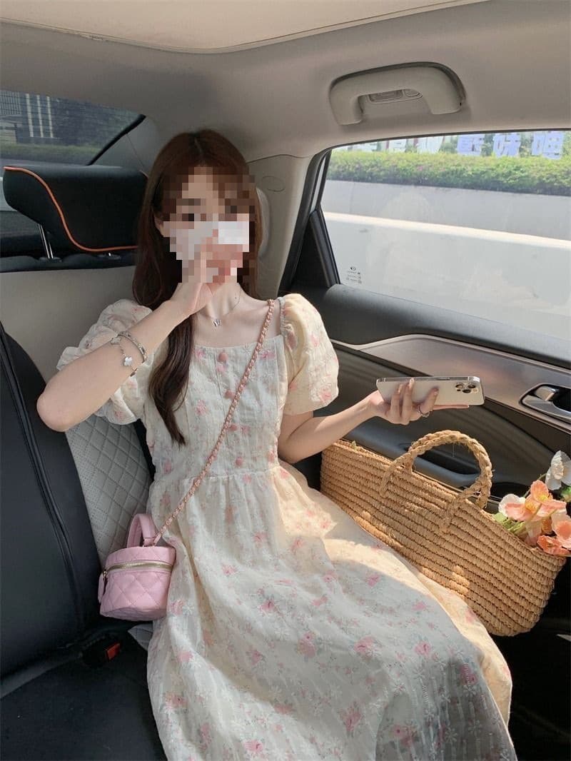 French Retro Sweet Floral Dress Women's Summer New Style, Fresh and Gentle Wind, Waist-Cinching Slimming Elegant Long Skirt