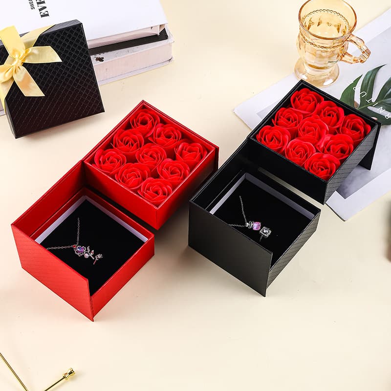 Cross-border Double-layer Rotating Jewelry Box 9 Soap Flower Jewelry Box Valentine's Day March 8th Necklace Ring Earring Box