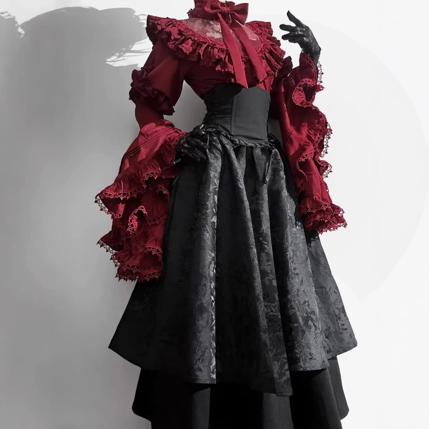 Red Ruffled Sleeve Lace Lolita Blouse Inner Wear Lolita Gothic Cos Comic Con OC Halloween Costume Ins