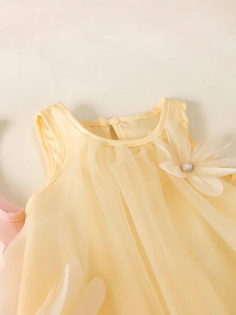 Cute Girls' Dress Size 100-140, 2025 Summer Korean Style Casual Tulle Princess Dress A-Line