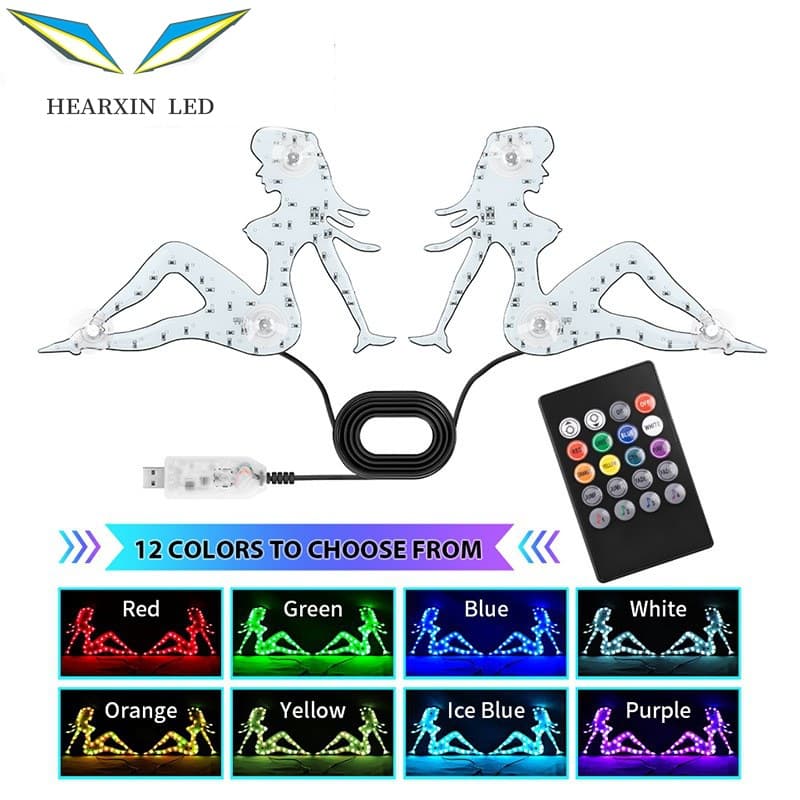 New Beauty Light Car Window LED Light Front and Rear Ambient Decorative Light Flashing RGB Remote Control Warning Light