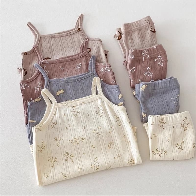 Girls summer suspender shorts home clothes set baby girl floral air-conditioning clothes children's pajamas two-piece children's clothing set