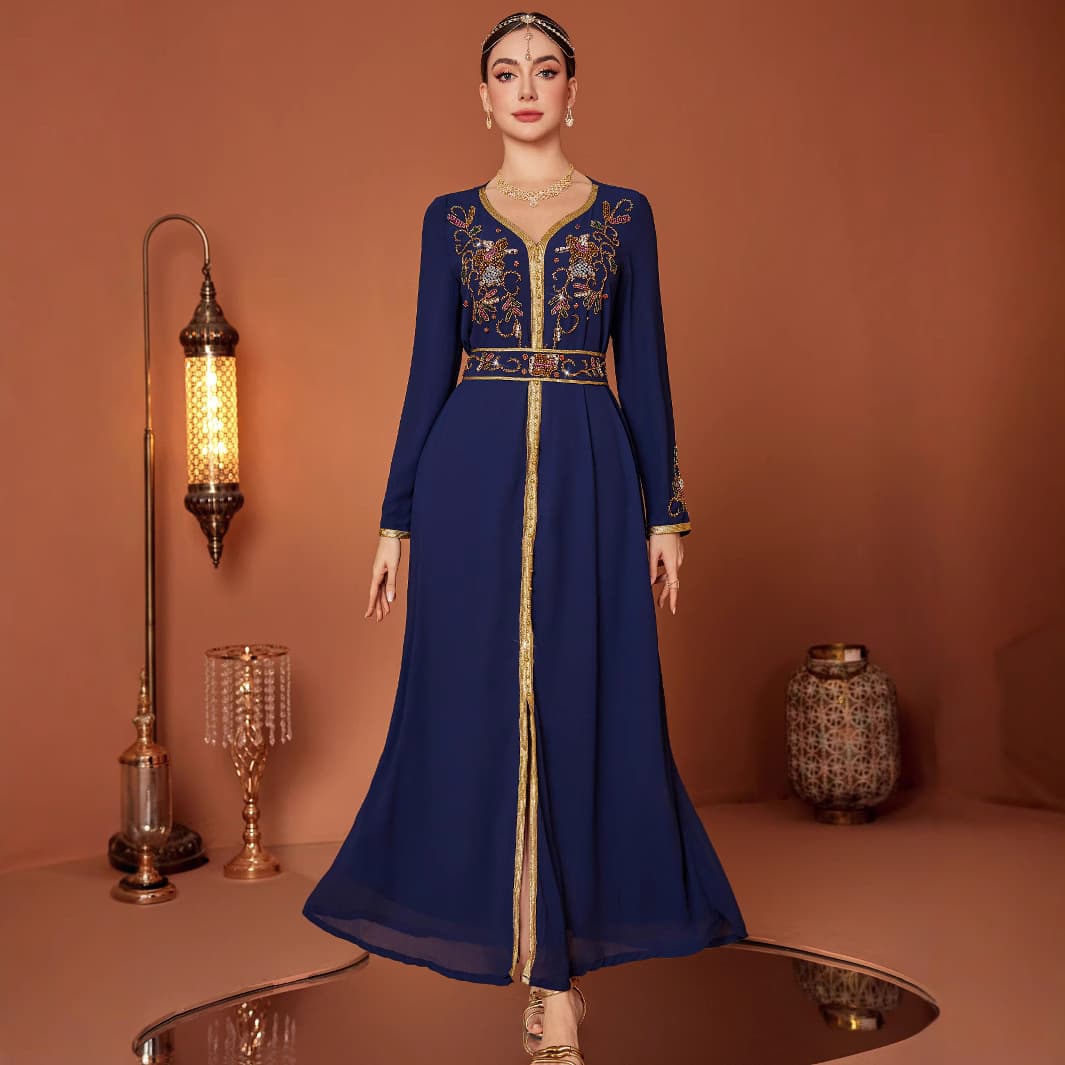 Zf4067 Spring and Summer New Style Robe Cross-Border Turkish Clothing Blue Dress