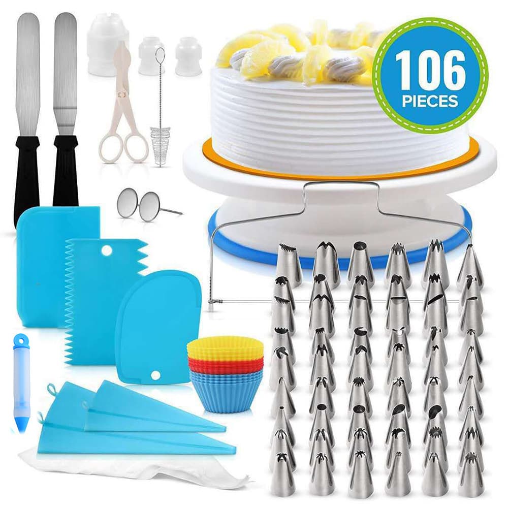 Cross-border Wholesale 106-Piece Cake Turntable Set Stainless Steel Piping Nozzles Cake Decorating Baking Tools