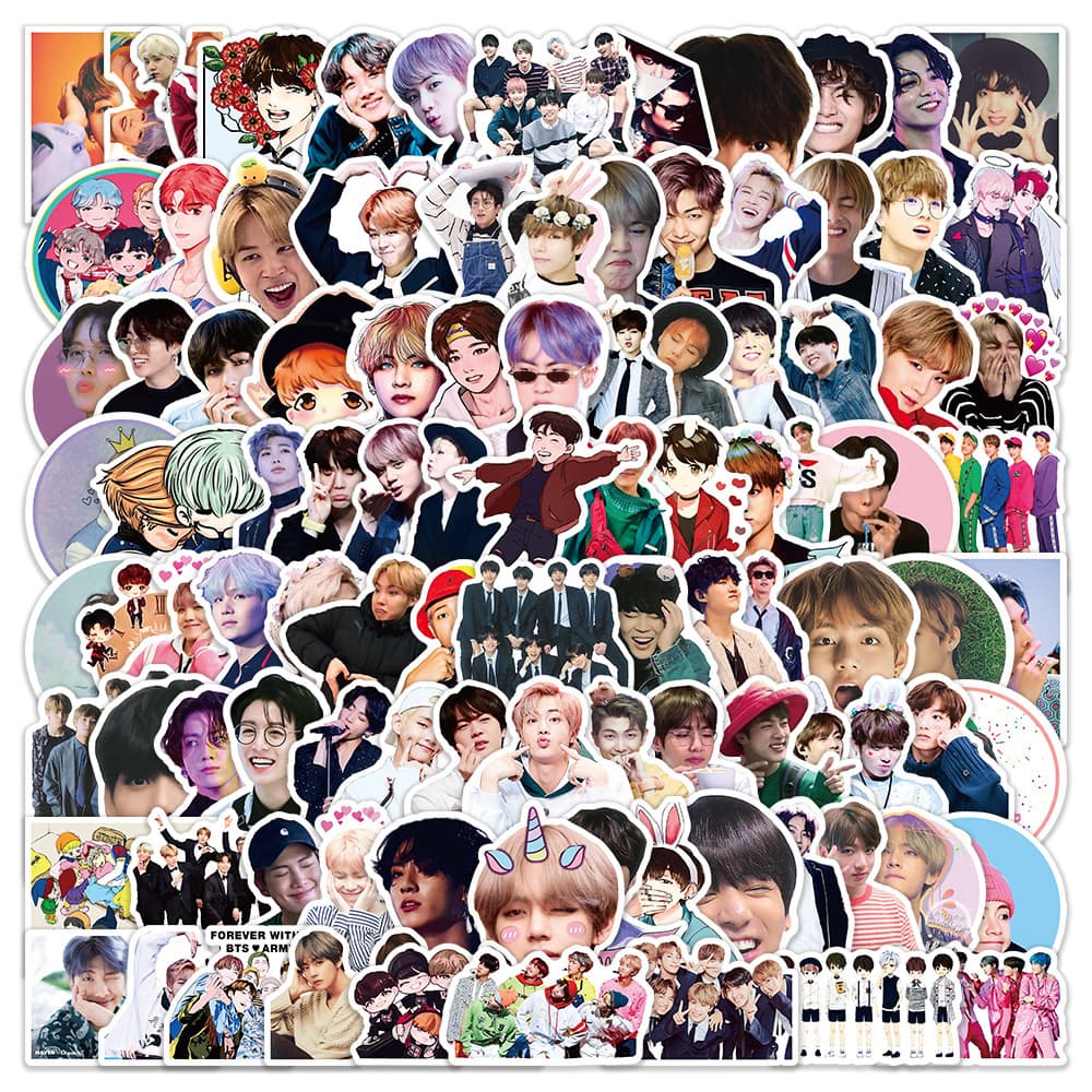 100pcs BTS Cartoon Graffiti Stickers Cross-border Decals for Washing Machine, Luggage, Notebook, Skateboard Wholesale