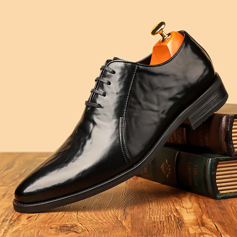 Spring Men's Casual Leather Shoes Genuine Leather Business Formal British Pointed Toe Patent Leather Trendy Wedding Groom Shoes