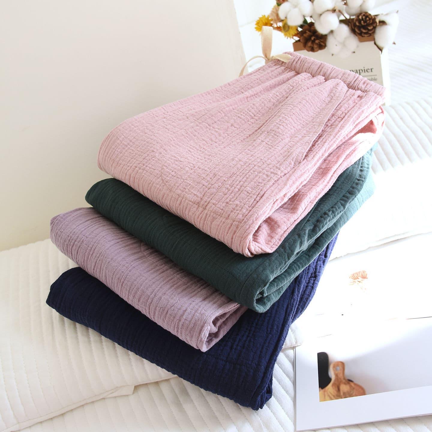 Couple Spring and Summer Thin Home Pants, New Cotton Gauze Sleep Pants for Women, Loose Wide-Leg Long Pants