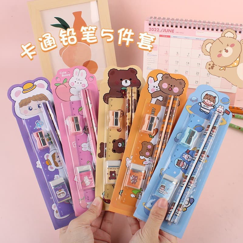 Suction Cup Pencils 5-Piece Graduation Season Elementary Kindergarten Learning Reward Small Gift Box Stationery Set