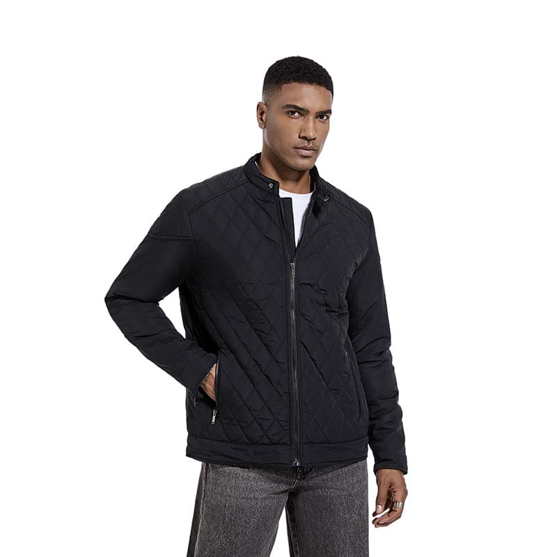 Lightweight Cotton Jacket for Men Casual Diamond Collar Fashionable Parka Zipper Closure Polyester Filling Warm Design