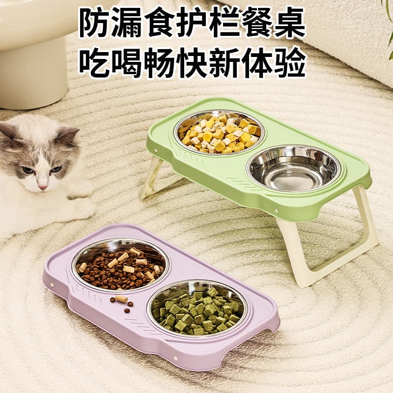 Anti-Tip Cat and Dog Bowl, Pet Water and Food Bowl for Small to Medium Pets, Stainless Steel Double Bowl Set