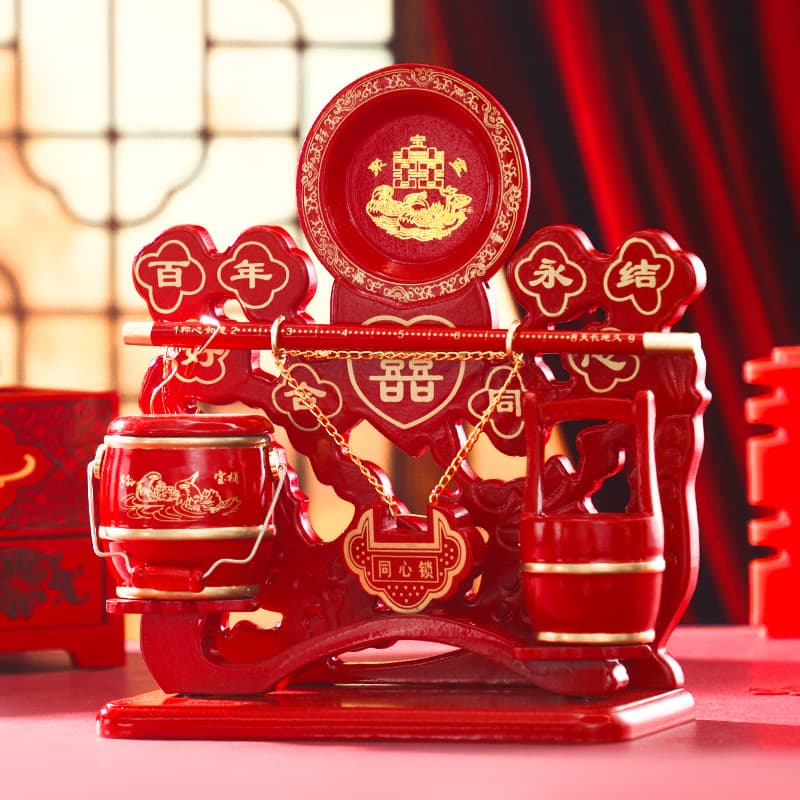 Three-piece solid wood mahogany small-sized toilet set, wedding toilet, love lock, dowry decoration.
