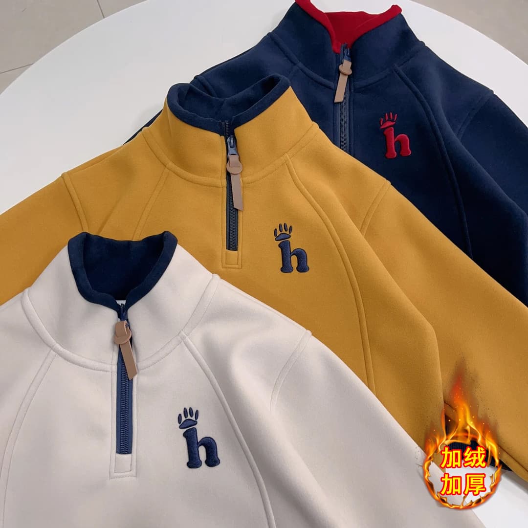 【Fleece-lined】Double-sided Mousse Fleece Autumn Zipper Family Matching Sweatshirt, Boys' and Girls' Warm Top Korean Version