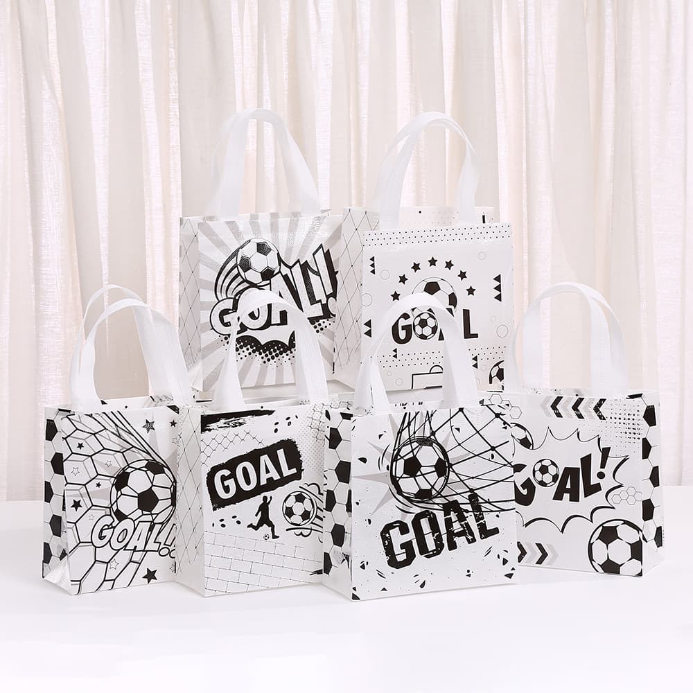 Football non-woven handbag, simple coated waterproof shopping bag, football printed gift bag