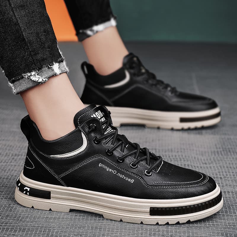 2024 Spring/Autumn Men's Casual Leather Work Sneakers Fashion Korean Style Sports Shoes Cross-Border Wholesale