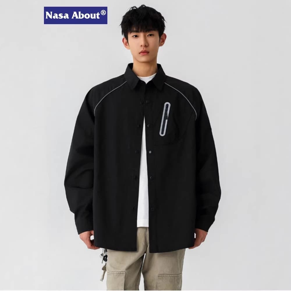NASA American retro raglan long-sleeved shirt men's spring and autumn 2026 new loose casual boys' shirt jacket