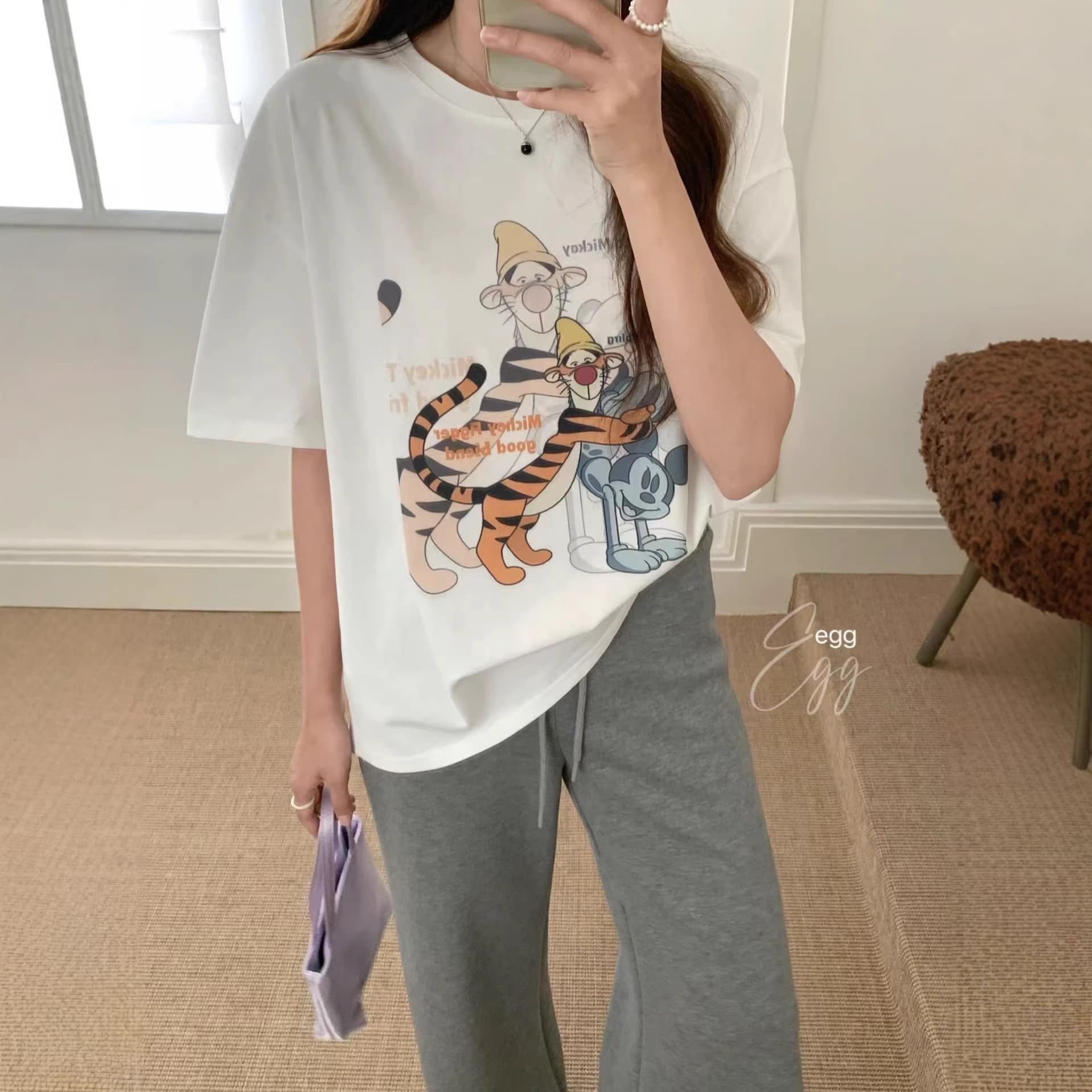 Korean generation Winnie the Pooh cartoon printed short-sleeved T-shirt for women in summer, loose fit, slim round neck, versatile top