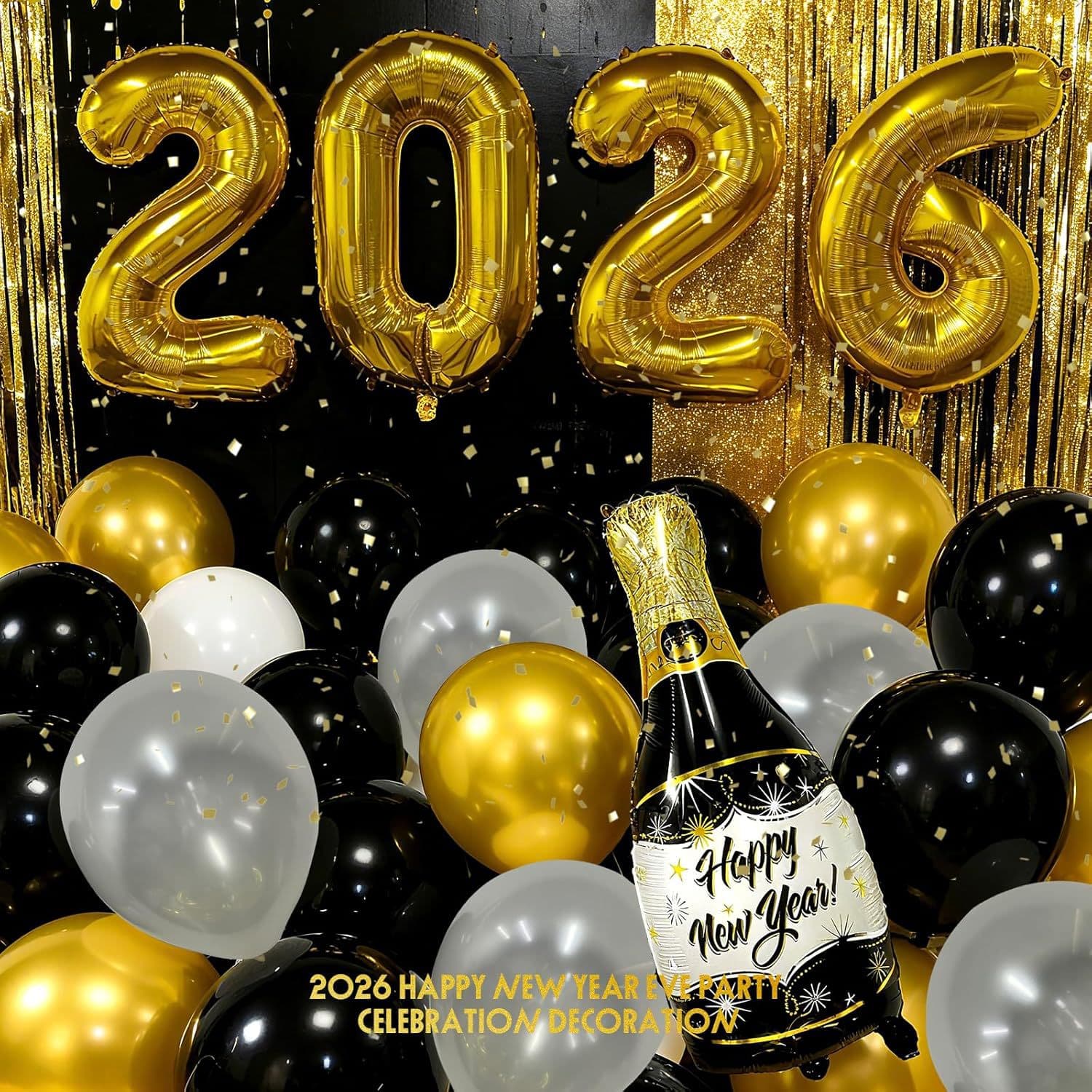 Cross-border Premium Hot-Selling New Year's Day Party Atmosphere Decoration Black and Gold Balloon Wine Glass Arch Set Combo