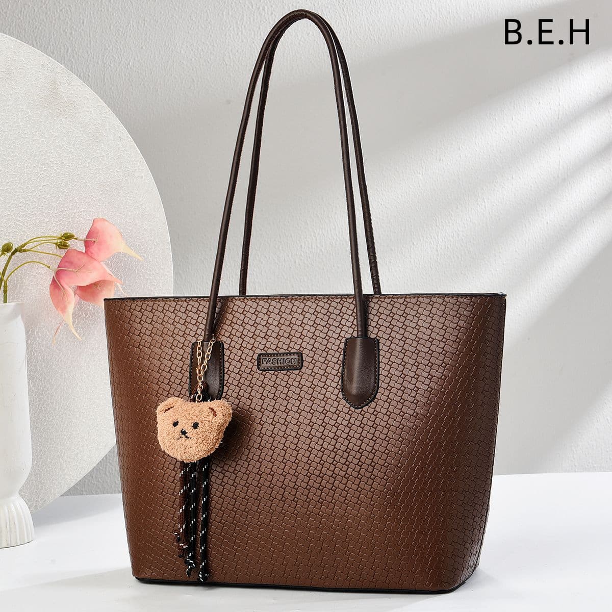Bear Pendant Handbag Women's Underarm Tote Bag Single Shoulder Crossbody Bag Versatile Polyester Fiber PU Leather Square Shape