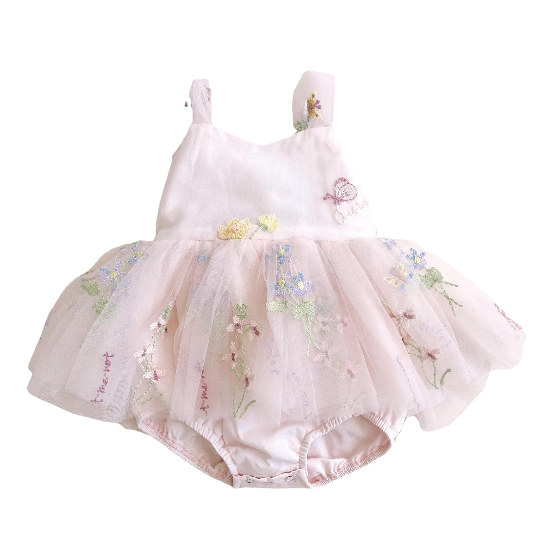New Summer Baby Girl Mesh Strap Bodysuit Cute Embroidered Princess Dress for Birthday