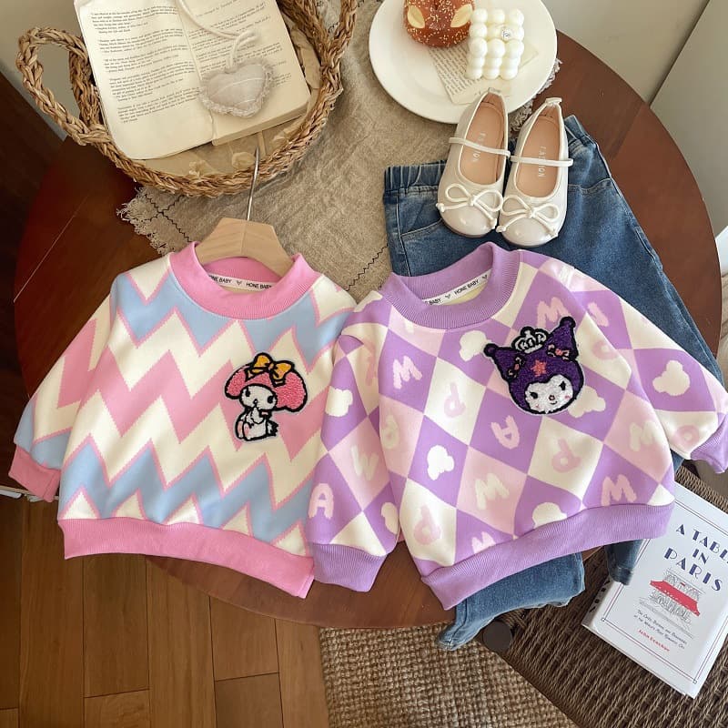 Girls' Milk Silk Hoodie Autumn Winter Long Sleeve Sweater Baby Cartoon Kuromi Warm Base Layer Sweet Style