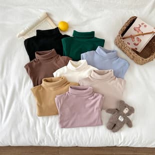 Mo Xiaomeng Children's Autumn/Winter Base Layer Top 2026, Korean Style Solid Color Half Turtleneck Base Layer Top, Kids Basic Style
