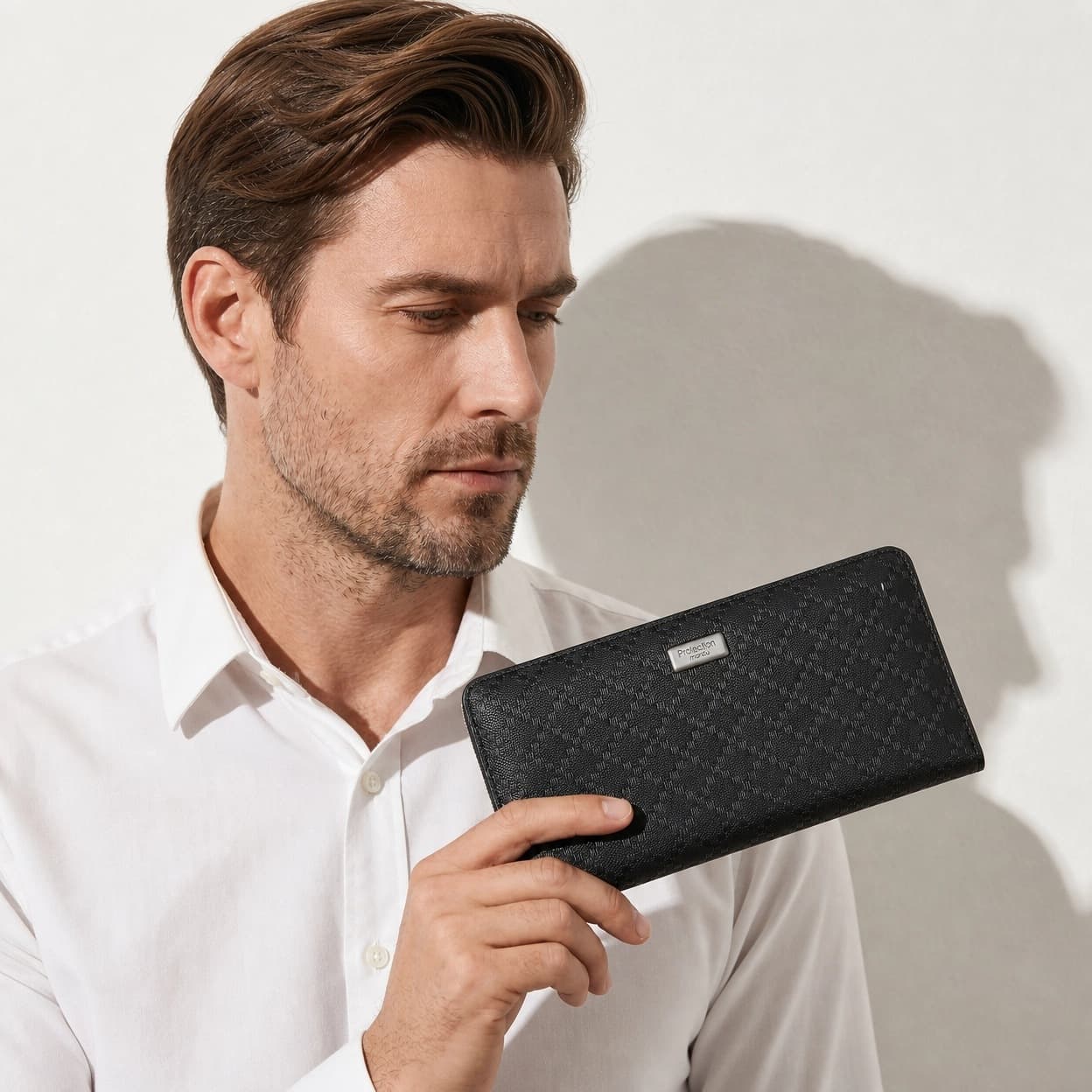 MANDU Men's Hand Clutch Bag Soft PU Zipper Long Multifunctional Phone Wallet RFID Men's Wallet