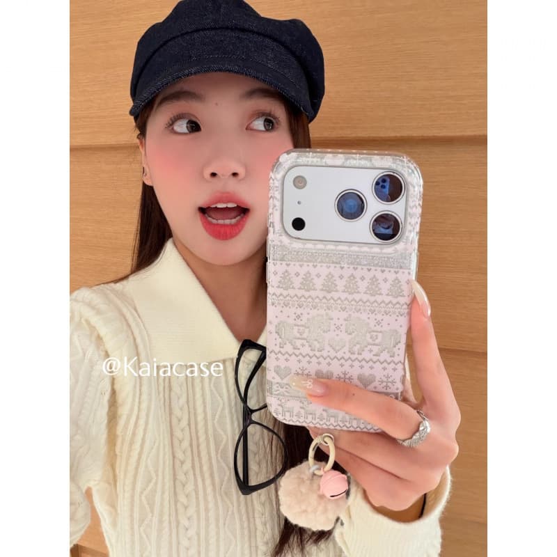 Autumn/Winter Fair Isle Pink Pony Snowflake Compatible with Apple 17 Pro Max Phone Case, iPhone 16 Pro New Style 1