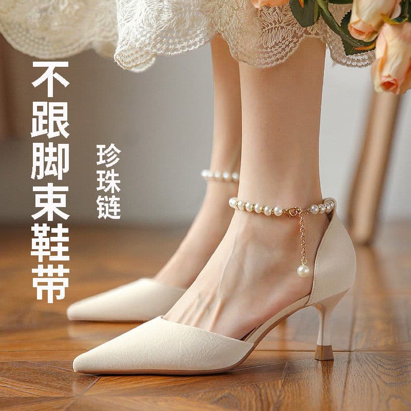 Pearl Chain Anti-Slip Shoelace French Style Single Shoes One-Strap Buckle High Heel Shoe Strap Non-Slip Heel Decoration Drop Shipping