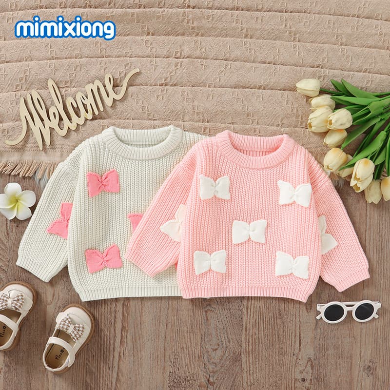 Trendy New Knit Round Neck Bow Top for Infants and Toddlers