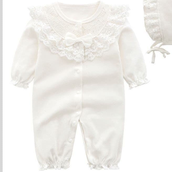 Newborn Baby Girl Romper White Spring Autumn Full Moon Photo Short Lace Princess Outfit