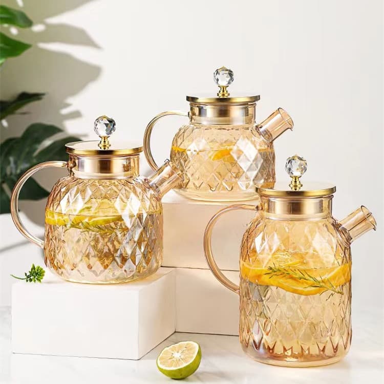 New High Borosilicate Glass Cold Water Pitcher, Amber Cool Water Jug, Lanling Pot, Home Large Capacity Glass Tea Brewing Pot