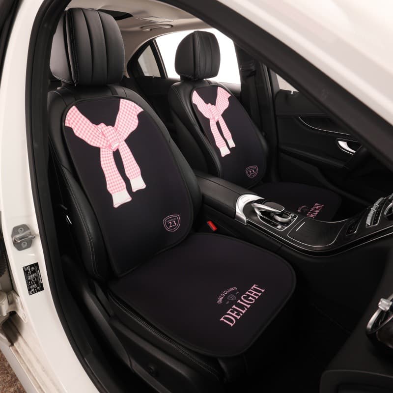 Exclusive for sweet and cool girls｜Black and pink bow car seat cushion, breathable ice silk for summer, does not block airbags