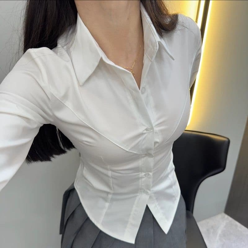 Pure Desire Style Original JK Uniform with Bust Line Waist-Cinching Shirt Japanese Sweet and Spicy Academic Style Long Sleeve Slim-Fit Hot Girl Top