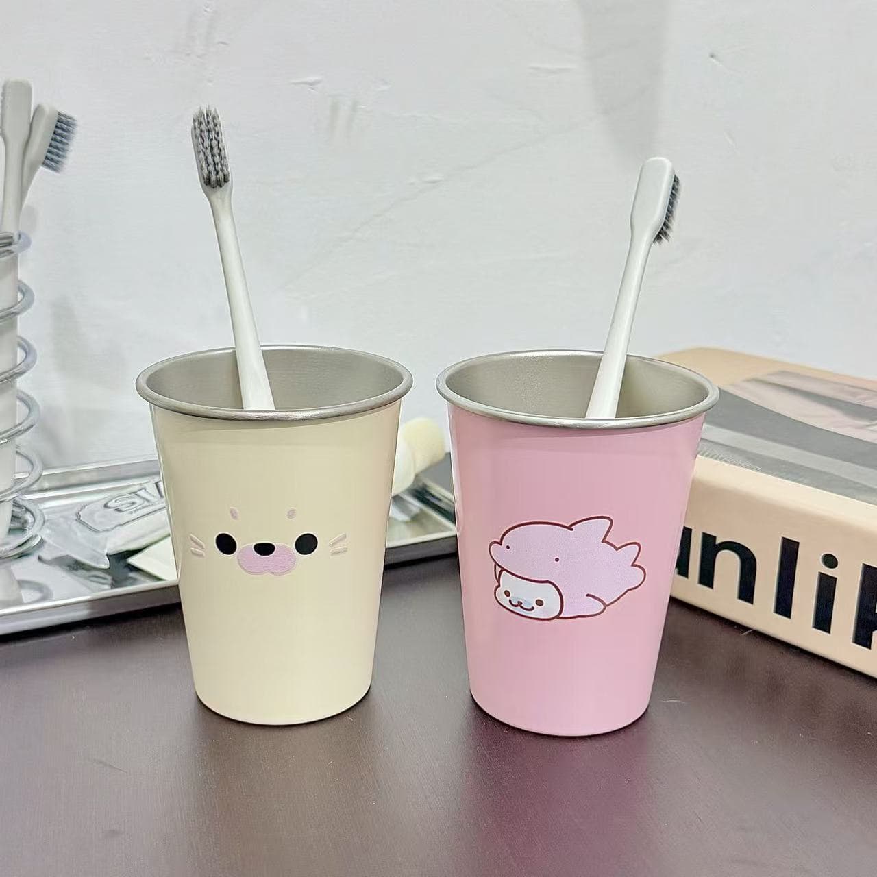 New Cartoon Baby Seal 304 Stainless Steel Wash Cup, High Appearance, Student Dormitory Mouthwash Cup, Toothbrush Cup