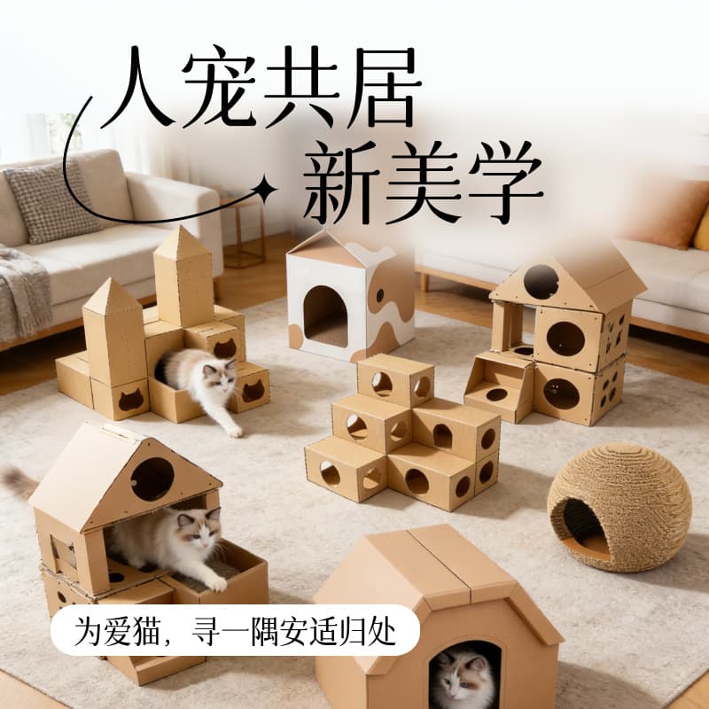 Custom Cat Scratcher Cardboard Cat House, Durable Cat Bed, Cross-Border New Arrival, Chinese Style Cat Castle, Cat Toy Cardboard Cat House