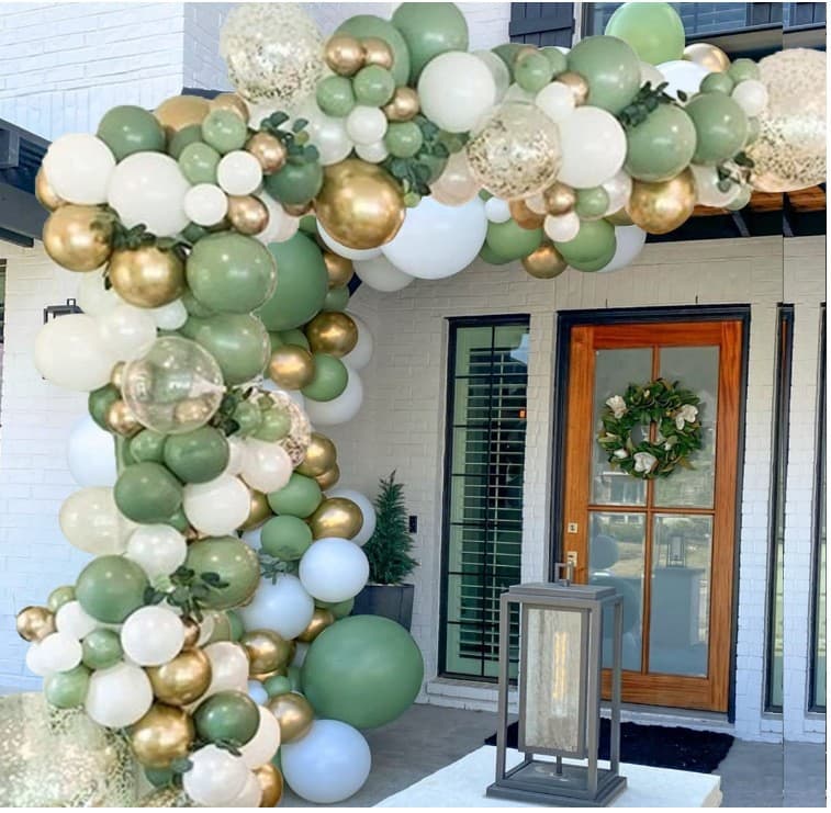 Sage Green Metallic Gold White Balloon Garland Bridal Shower Baby Shower Birthday Party Balloon Decoration