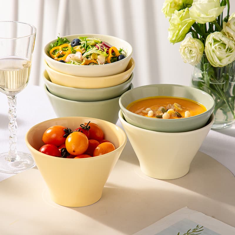 Ins-style Bamboo Hat Bowl, Ice Cream Ceramic Rice Bowl, Small Bowl, High-Foot Dessert Tableware, White Porcelain