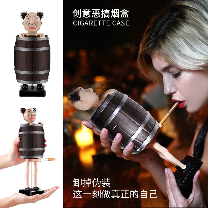 Thunderbolt Pioneer Wooden Barrel Automatic Bouncing Cigarette Box Weird Uncle Creative Prank Automatic Cigarette Box