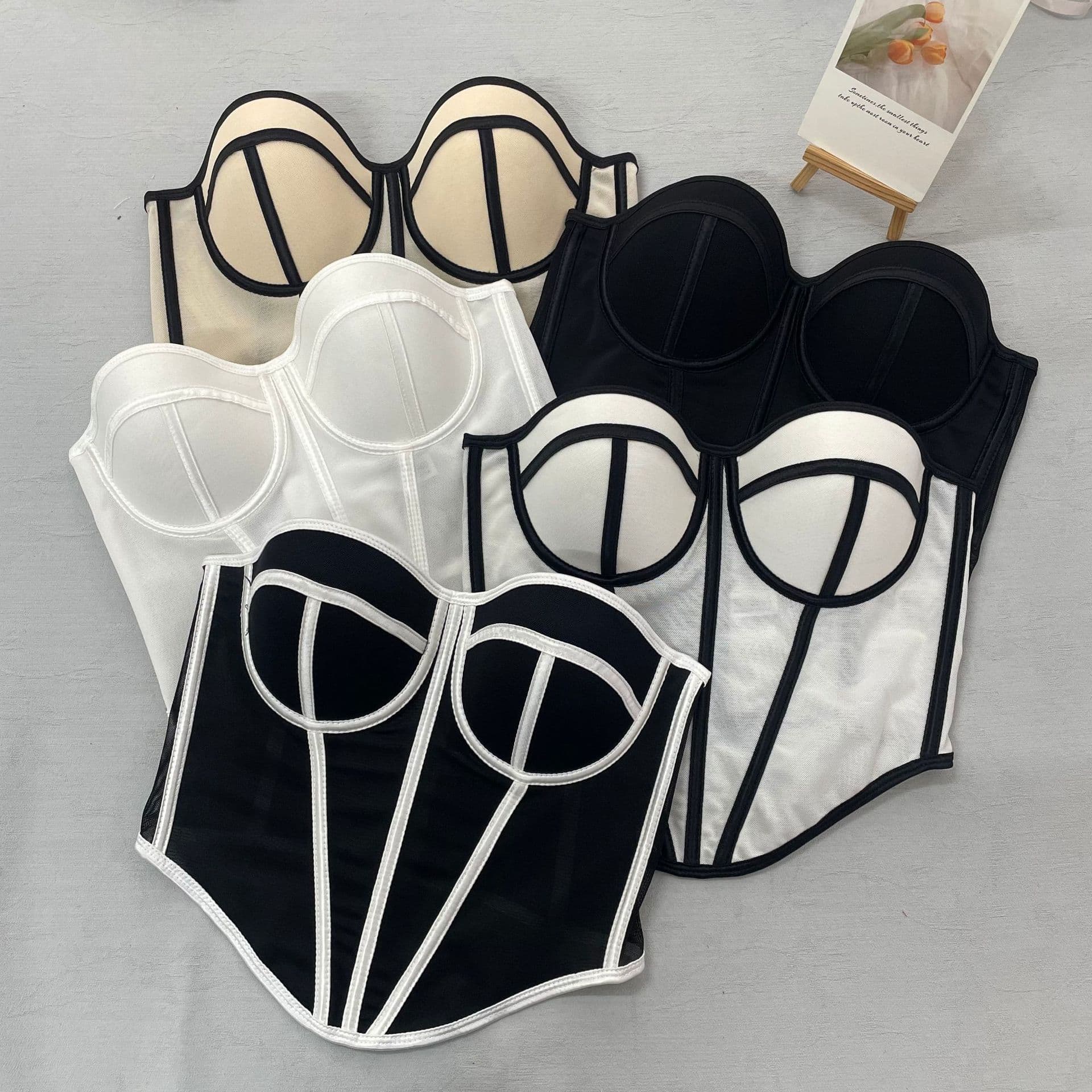 European and American style sexy fishbone corset, mesh color-blocked fishbone shapewear, summer hot girl waist shaping and slimming corset.