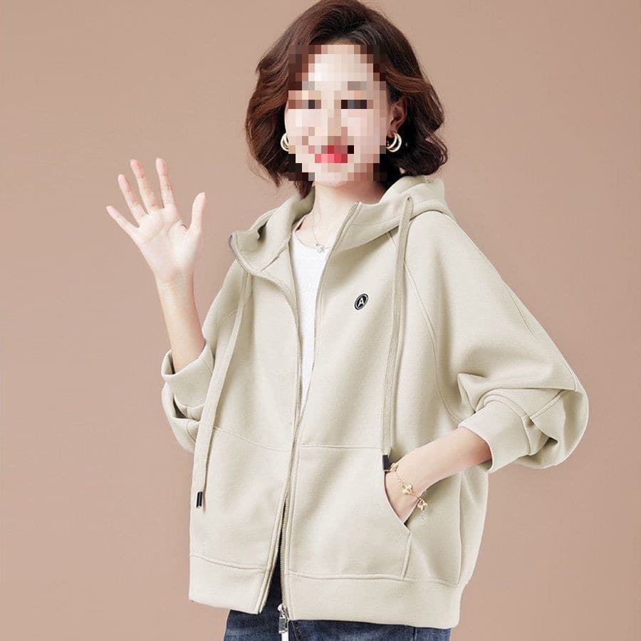 Hooded Sweatshirt Jacket for Women, Spring/Autumn Thin Style New Large Size Loose Casual Fashion Cardigan Top