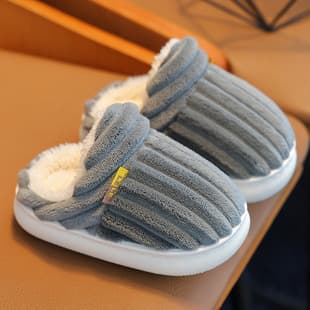 Winter Children's Cotton Slippers Boys Girls Non-Slip Warm Back Strap Parent-Child Fleece Lined Home Toddler Cotton Slippers