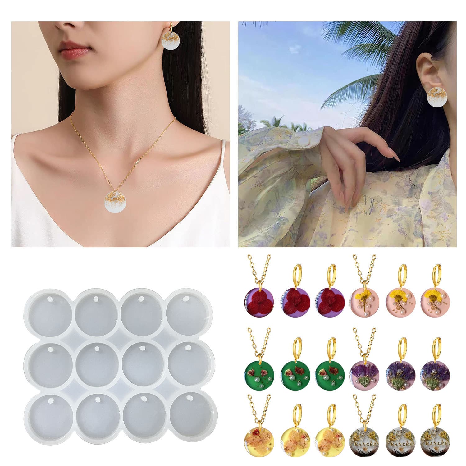Yixing DIY Glue Mold 12 Consecutive Round Keychain Silicone Mold Home Accessories Cross-Border Supply