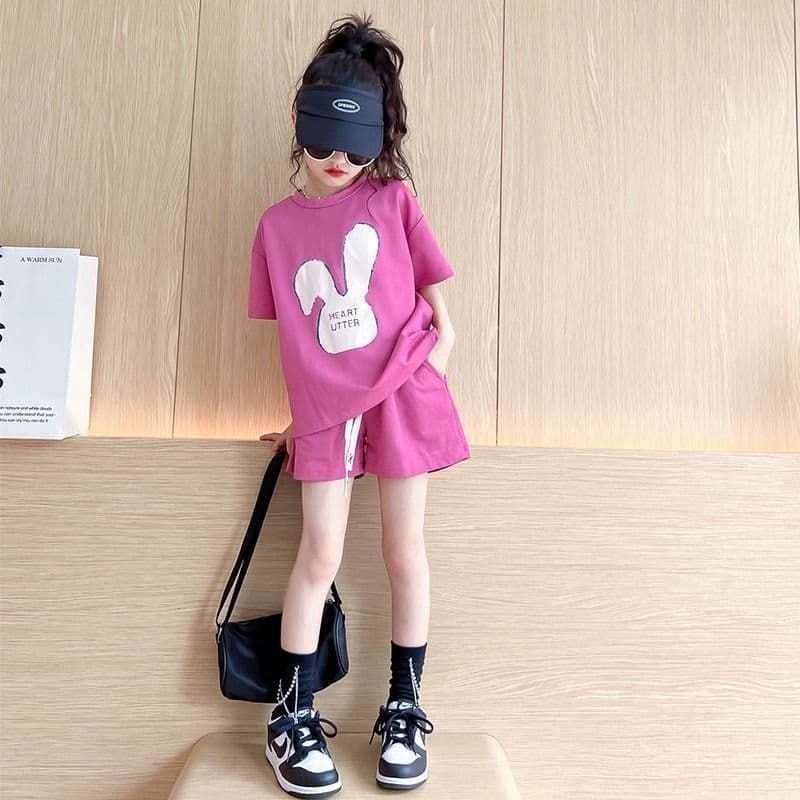 2025 New Girls' Summer Set Sporty Short-Sleeve Two-Piece for Big Kids