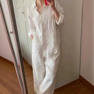 White Cotton Linen Shirt for Women Spring Summer Korean Loose Relaxed Long Sleeve Sun Protection Blouse Jacket
